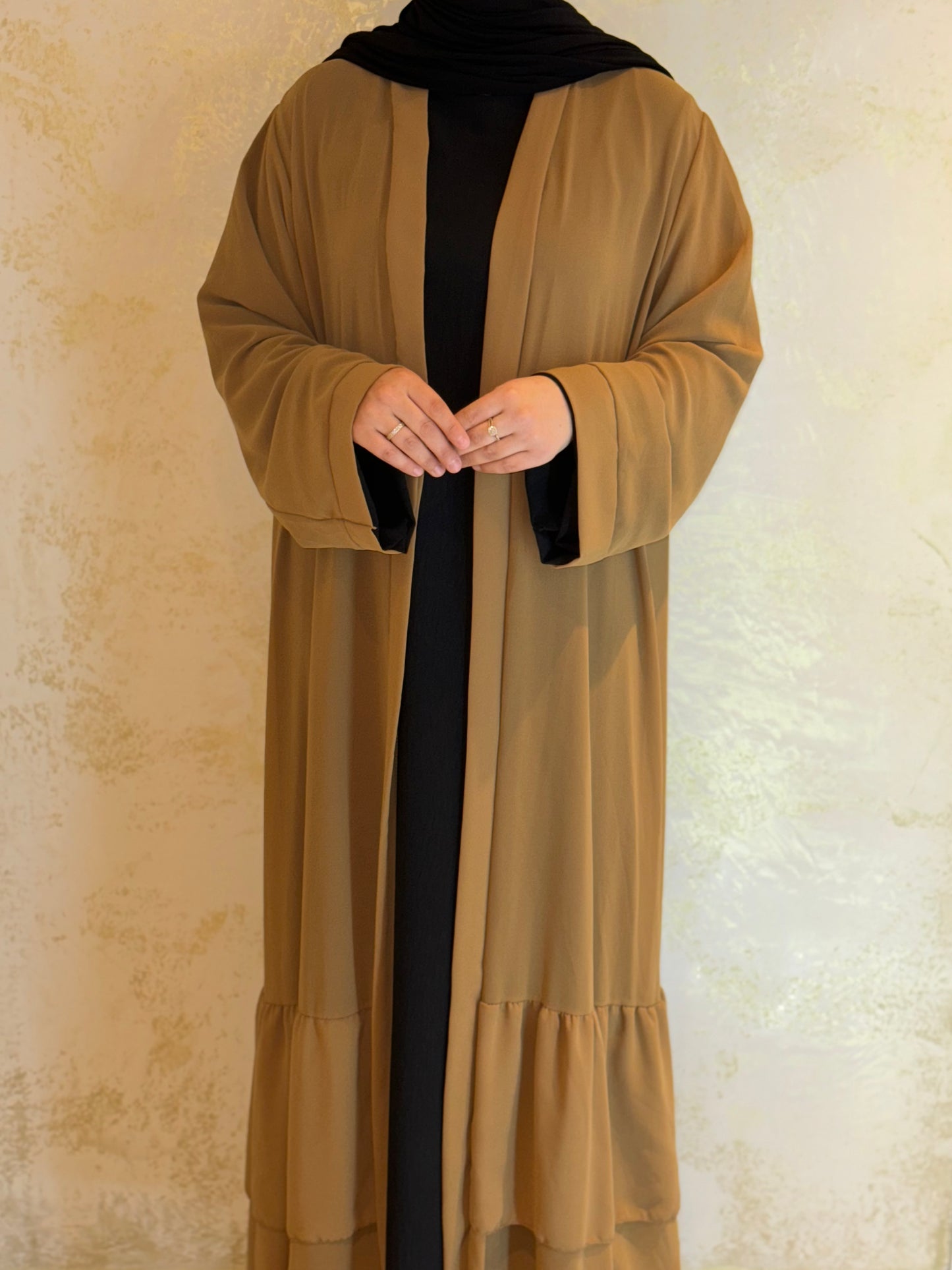Chiffon Abaya mit Rüschen - Toffee