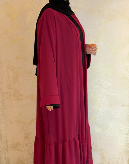 Chiffon Abaya with Ruffles - Burgundy 