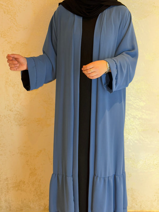 Chiffon Abaya mit Rüschen - Blau