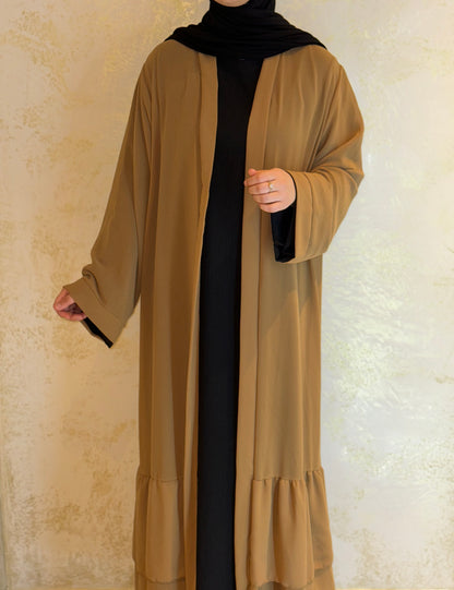 Chiffon Abaya with Ruffles - Toffee 