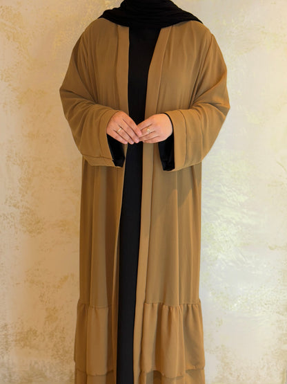 Chiffon Abaya with Ruffles - Toffee 