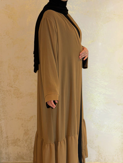 Chiffon Abaya with Ruffles - Toffee 