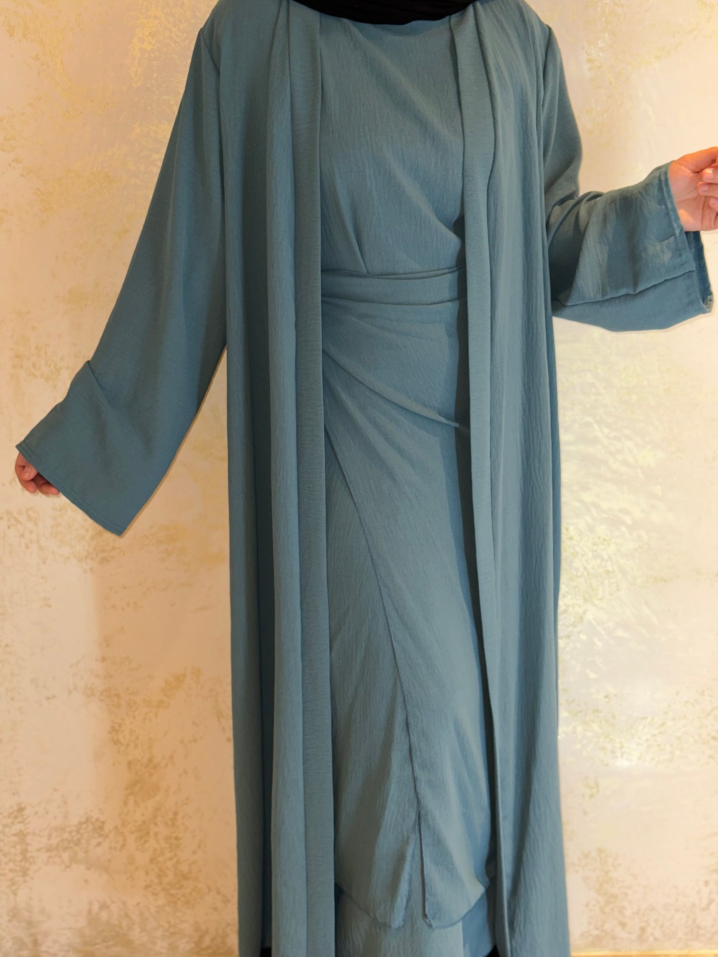 Three-piece Abaya Anisa - Grey Green 