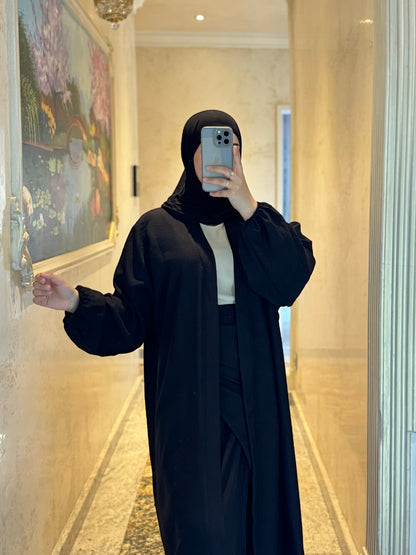 Nesthetics schwarzes Wickelrock- und Kimono-Set aus 80% Viskose und 20% Nylon mit Ballonärmeln